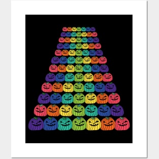 Ever Increasing Rows of Spooky Halloween Pumpkins in Rainbow Colors Posters and Art